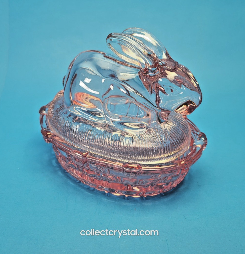 FENTON PINK CARNIVAL GLASS BUNNY RABBIT ON NEST EASTER FIGURINE