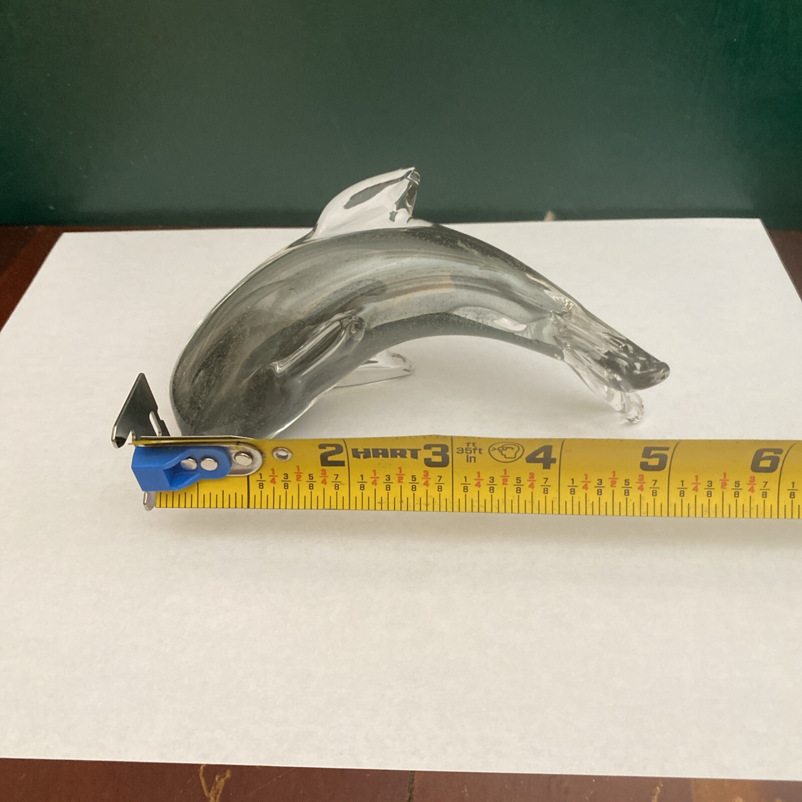 Vtg Art Glass Dolphin Paperweight Clear Blue & Gray Hues Hand Blown Figurine
