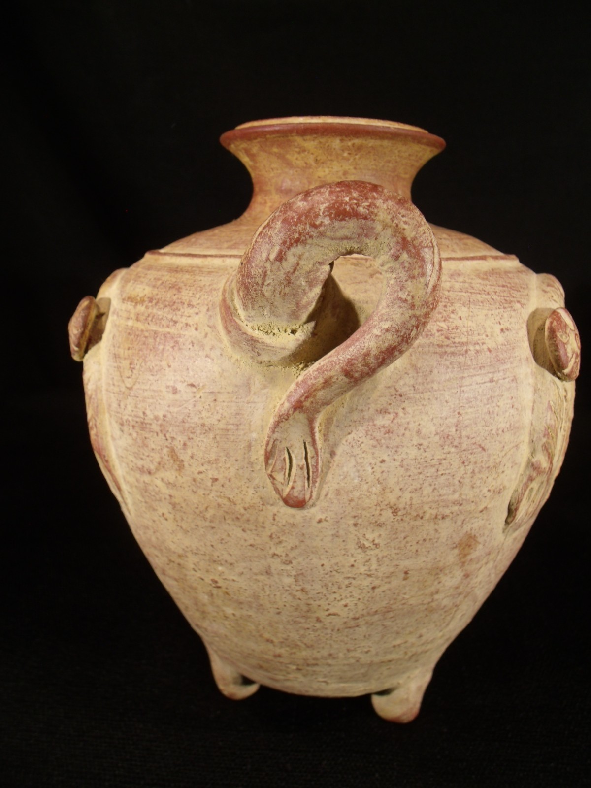 Rustic Elephant Relief Terracotta Pottery Vase Jar Footed