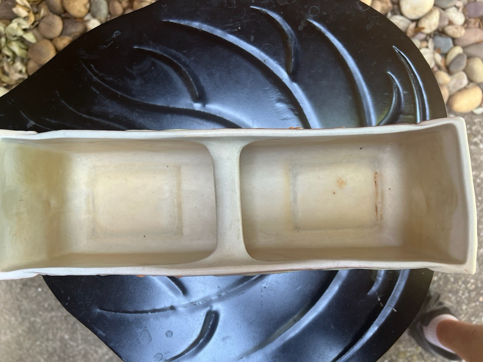 Roseville Pinecone 256-12 Double Planter Rectangle Ceramic Pink Green 12 in