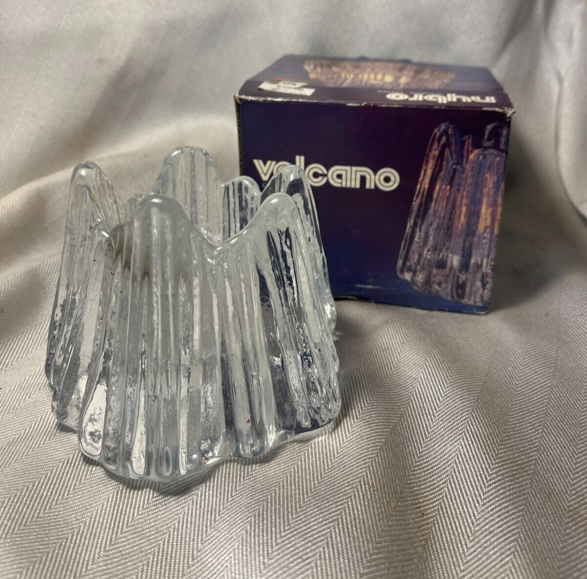 Vintage Crystal Nybro Sweden Iceberg Votive Candle Holder Swedish Original Box
