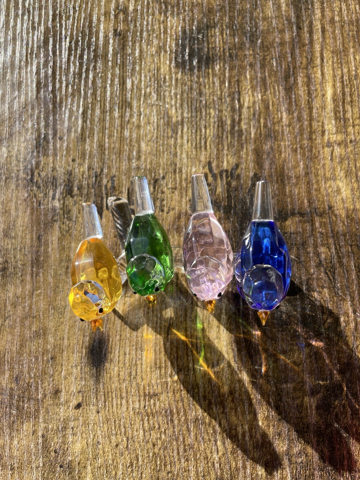 Handblown Glass Birds (4) on a Branch Multicolor Crafted Elegant