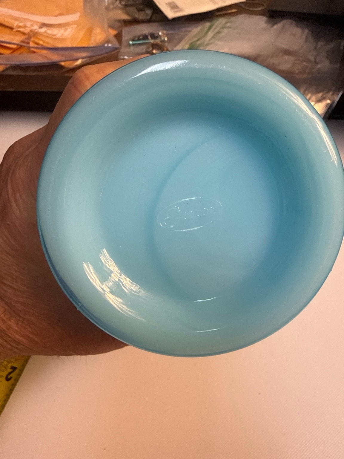 Fenton Blue Satin Milk Glass Peacock Floral Embossed Vase Celery Vase 9.5” Vinta