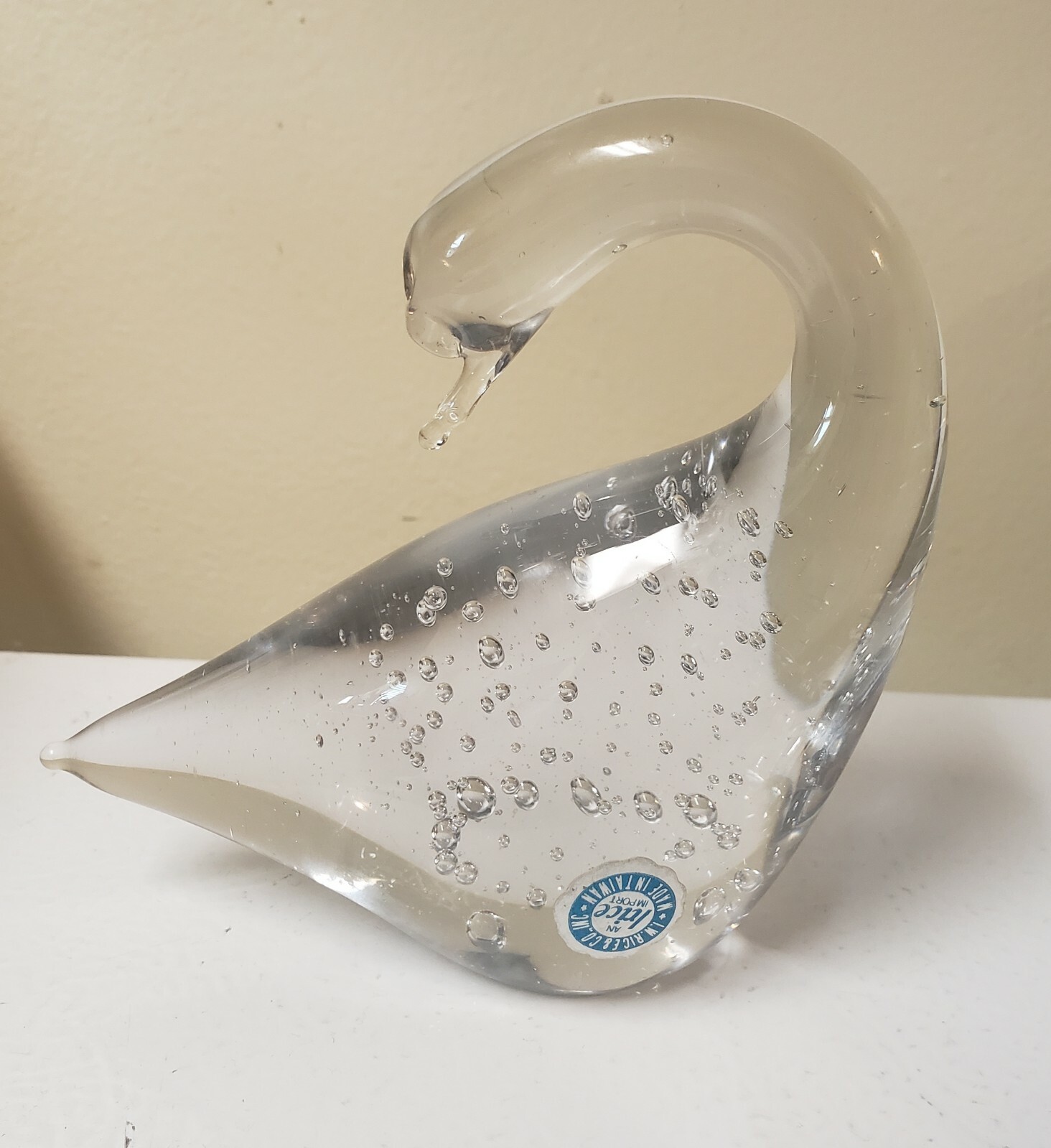 Vintage Swan Clear Art Glass Paperweight Bubbles 1.2lbs- Irice Import Taiwan