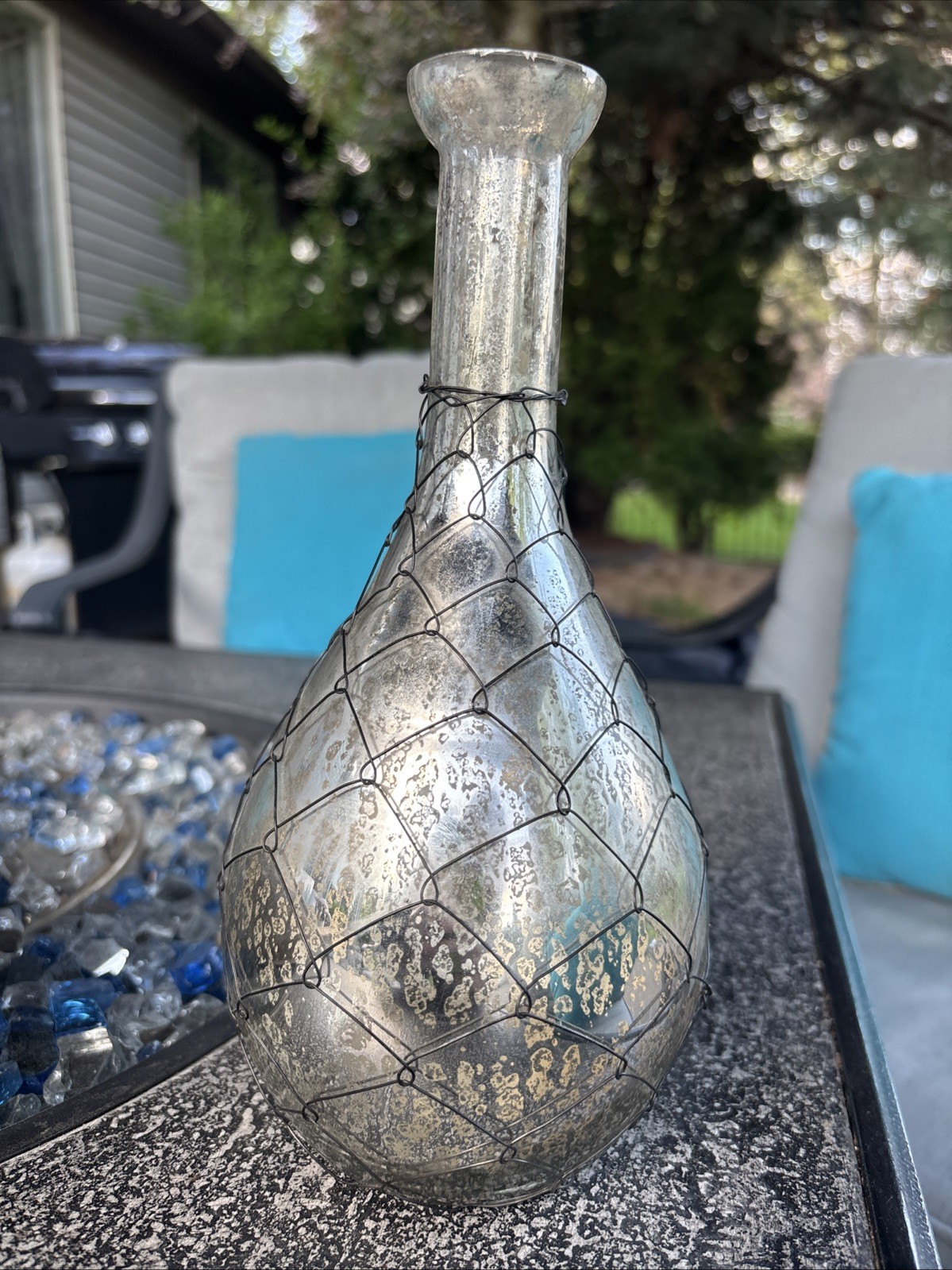 Mercury Glass Wire Wrapped Vase 9”