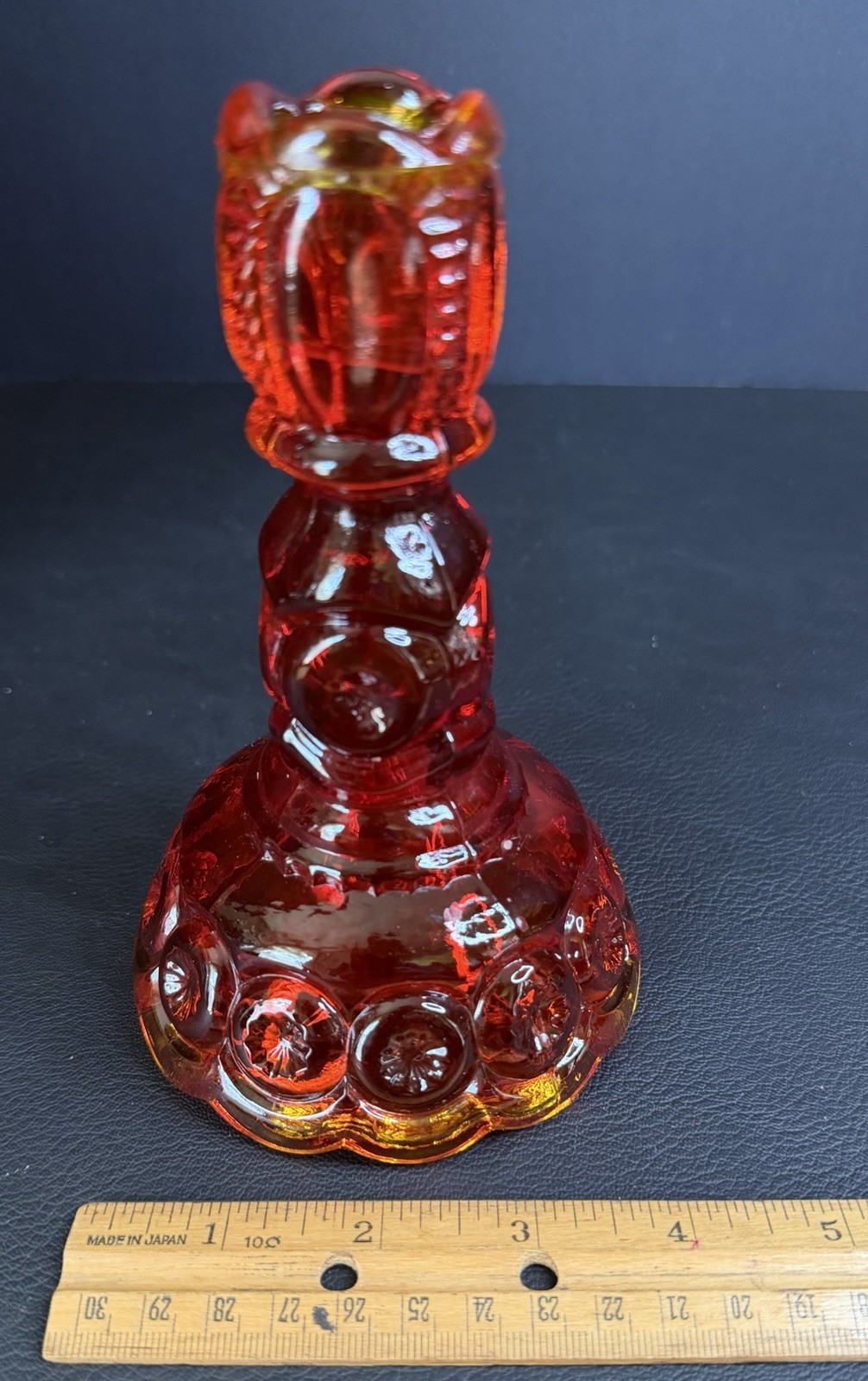 Vintage LE Smith Moon & Stars Candlesticks Amberina Flame Ruby Red Glass