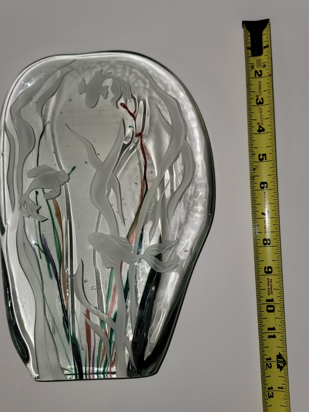 Murano style koi fish Glass Aquarium Block Sculpture Signed R. Hamon , READ D