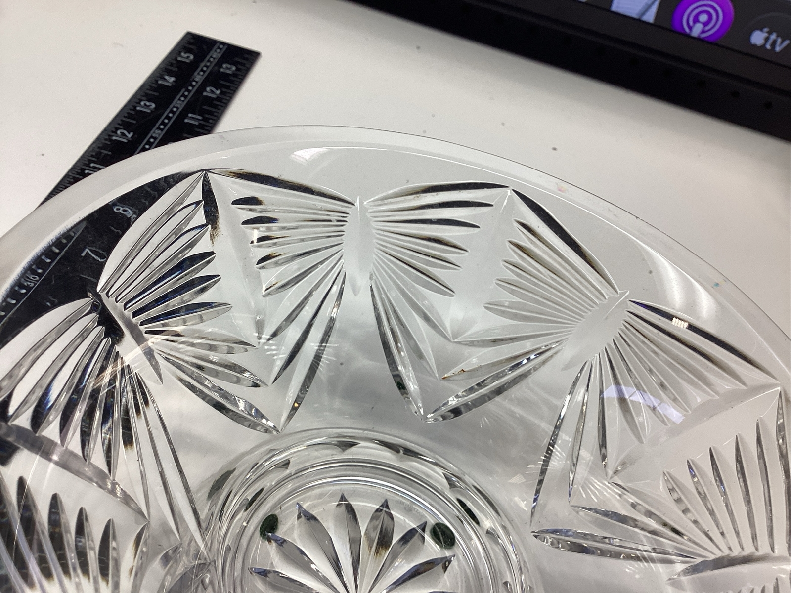 Crystal Waterford Candy Dish Bowl Glass Cut Footed Pedestal Butterfly Cut Neat