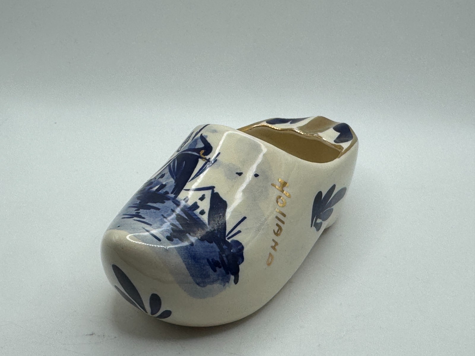 Vintage Delft Hand Painted Dutch Shoe Ashtray-Blue & Cream. Wind Mill-Holland