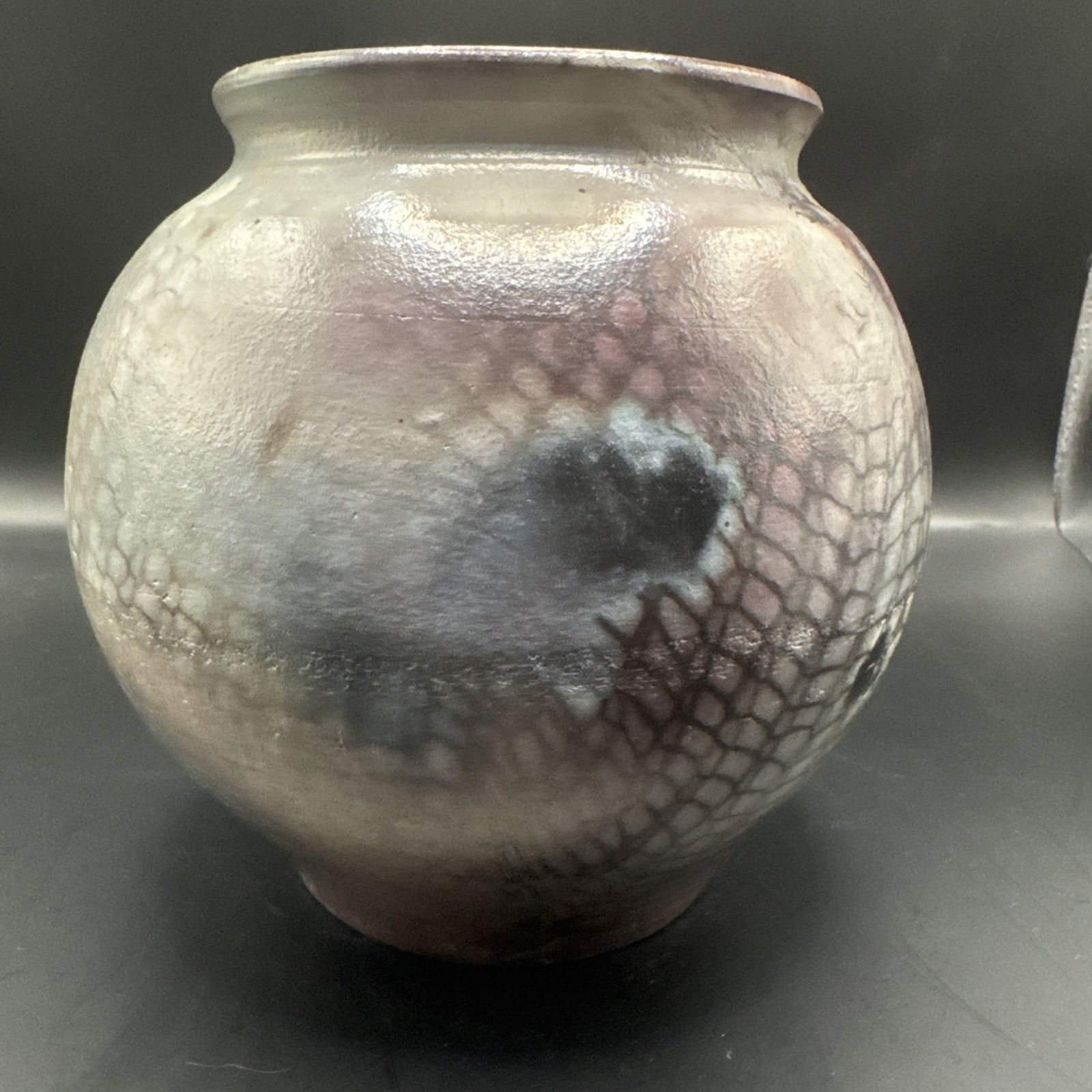 Studio Art Pottery Saggar Fired Raku Vase Signed 6.5” Tall