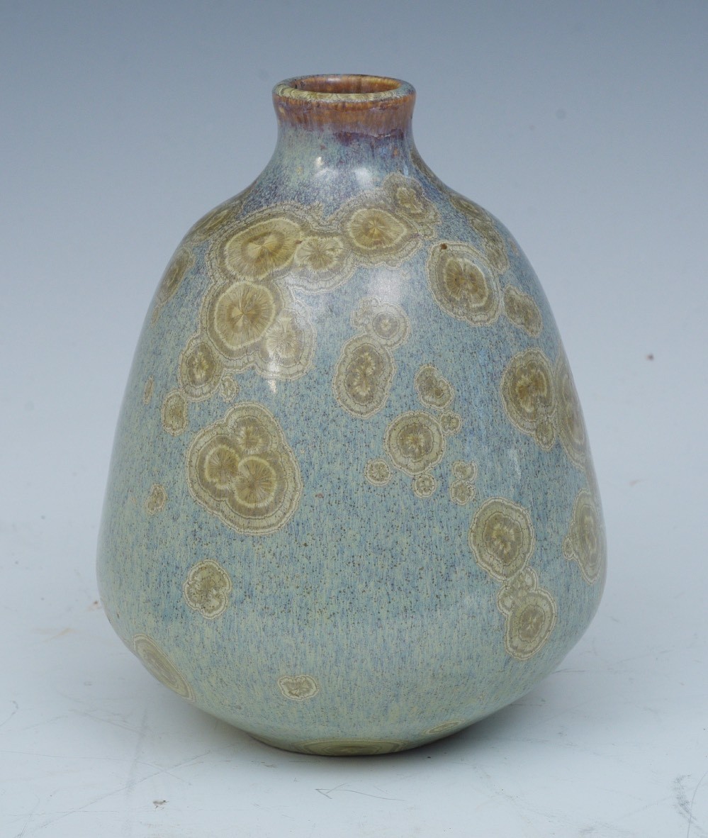 Fine Crystalline Glaze Art Pottery Vase, 6 1/4″ high, traces of signature
