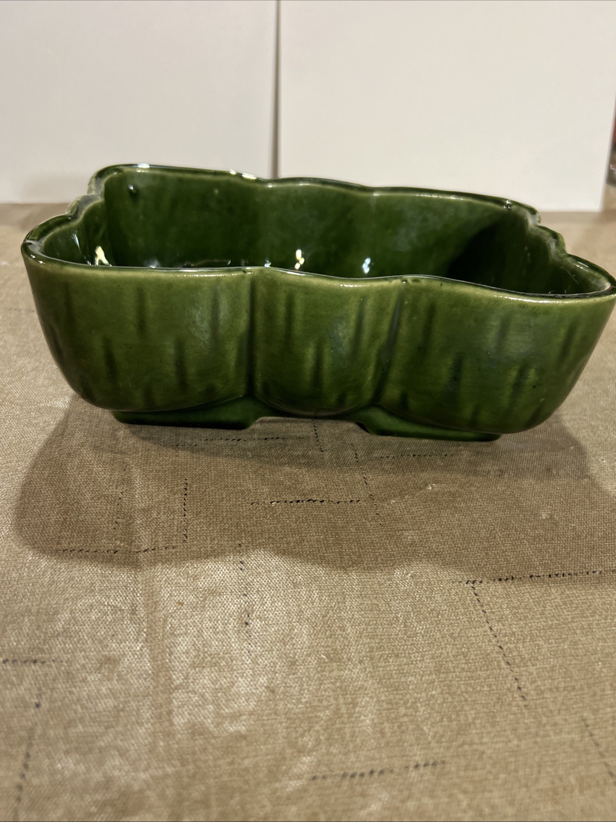 Vintage UPCO Green Cactus Pottery Planter Rectangular 1057 Made in USA Glazed