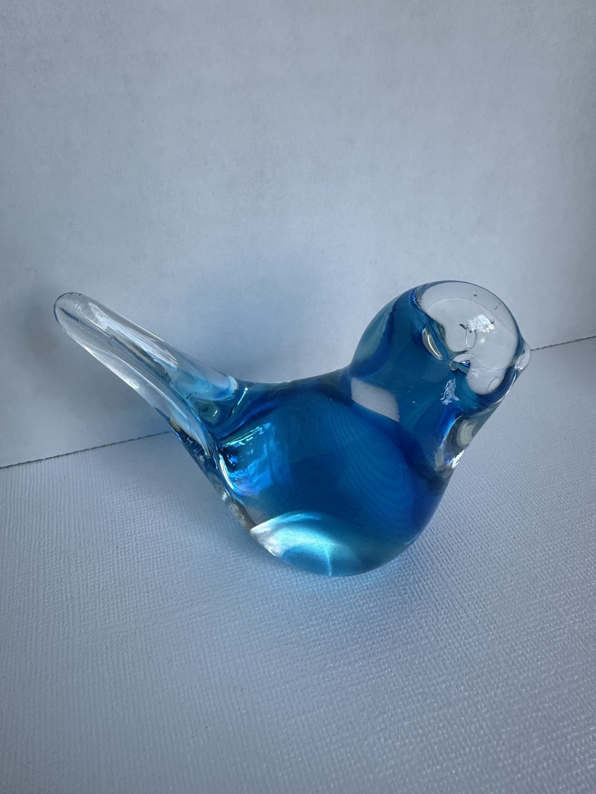 VTG Glass Blue & Clear Bluebird of Happiness Decor/Paperweight Pretty Bird!