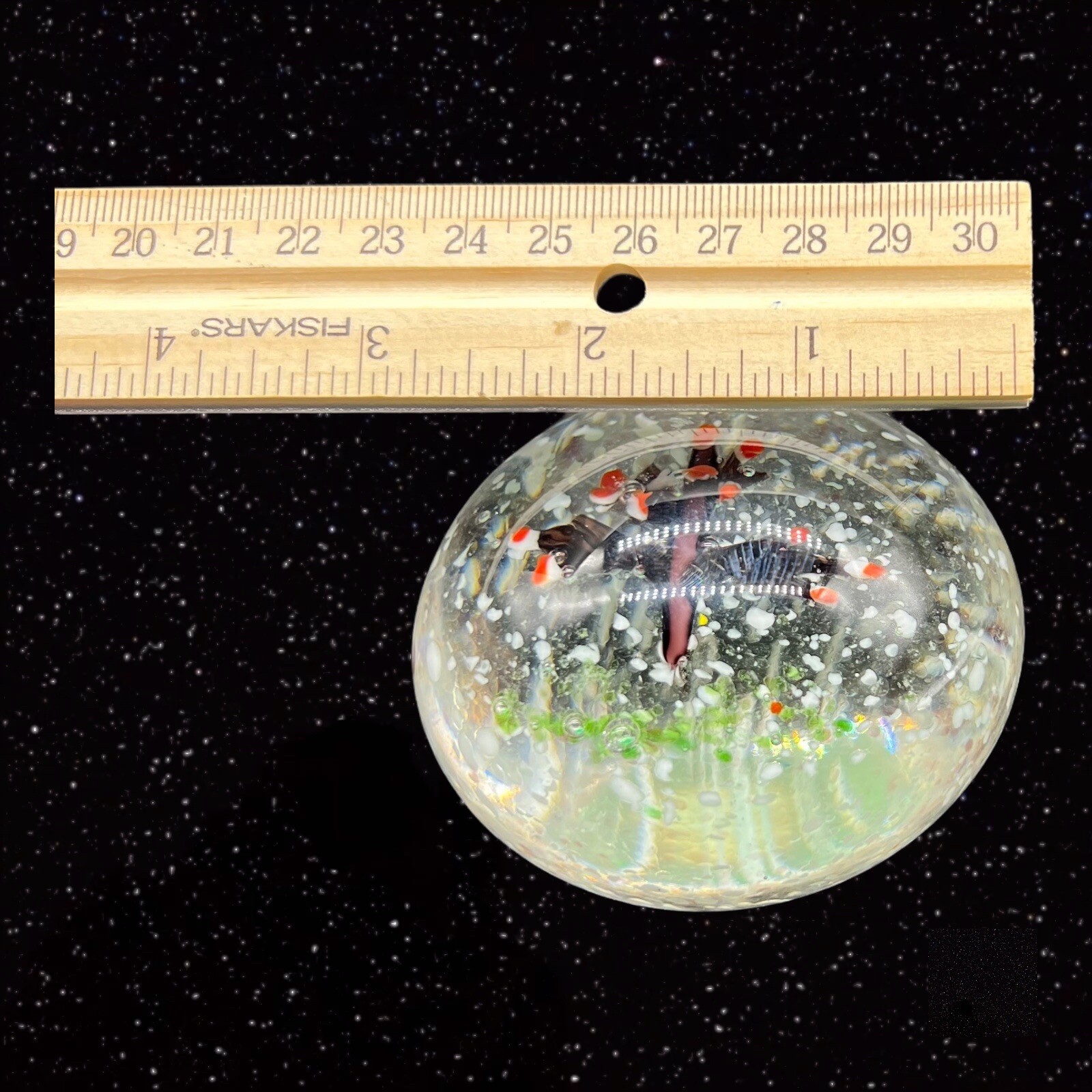 Art Glass Paperweight Cherry Tree w White Dots Round Sphere Vintage Glass 2.5”W