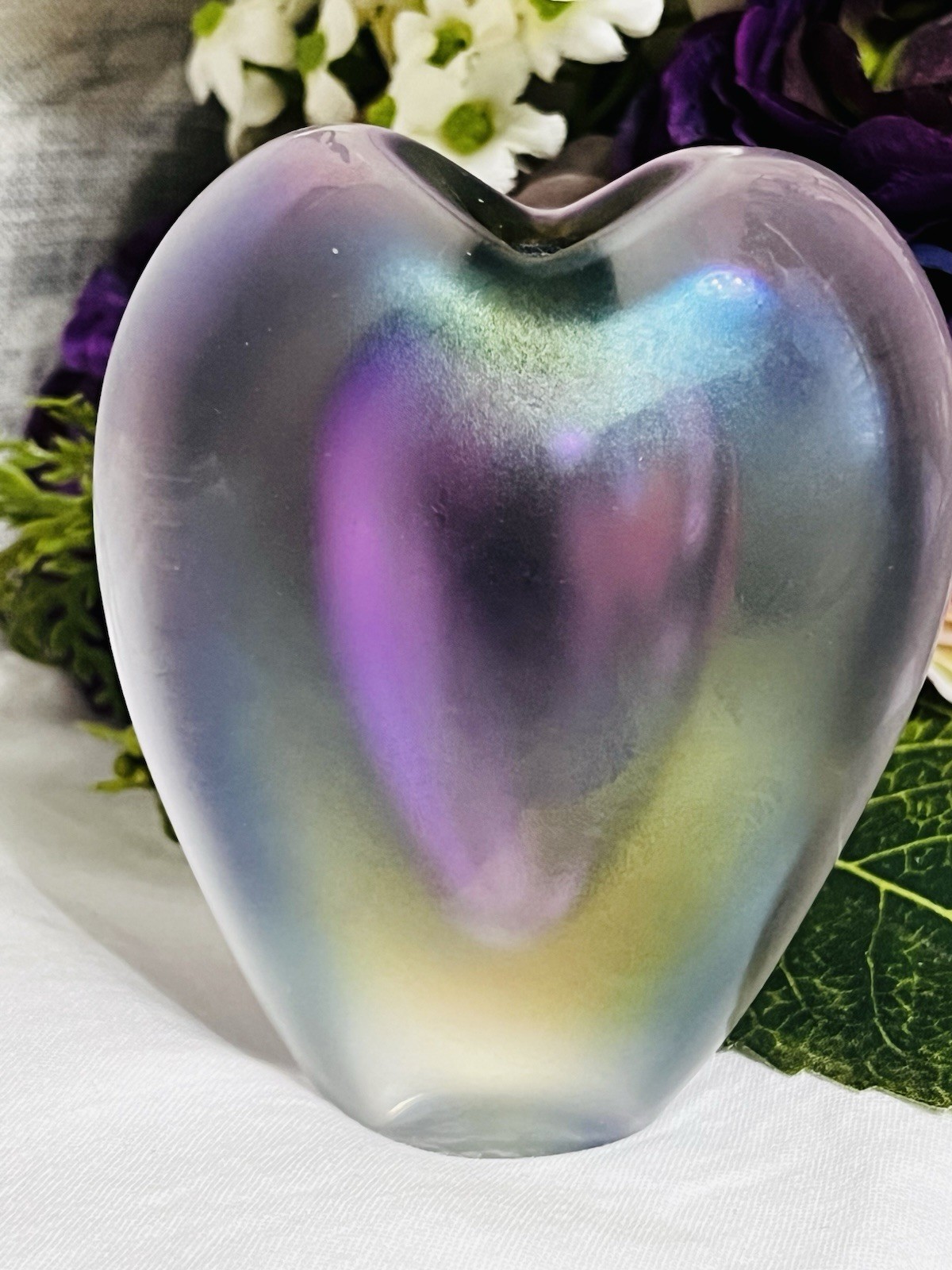 Vintage ZELLIQUE Studio Art Glass Iridescent Heart Amethyst PERFUME BOTTLE