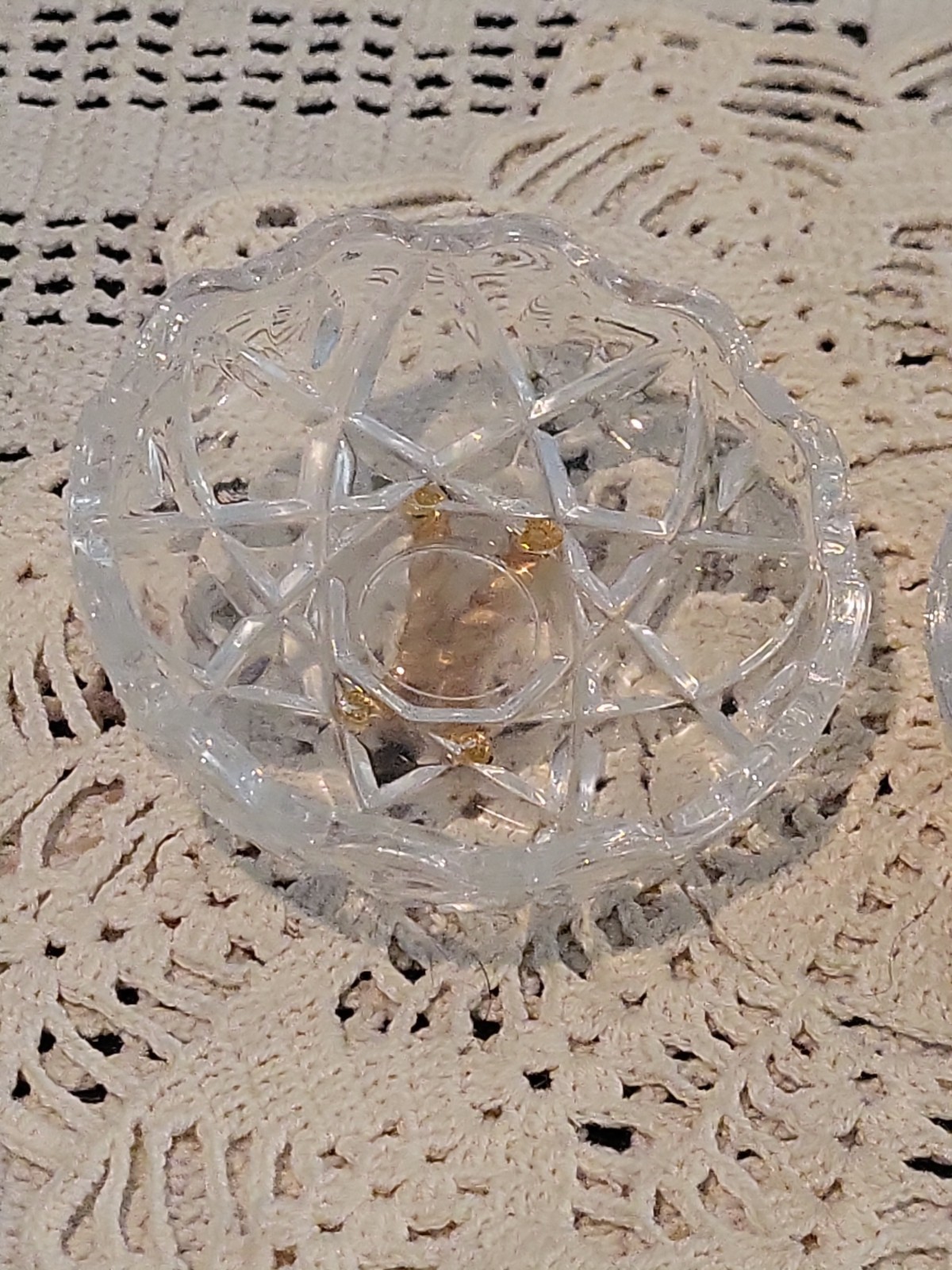 Crystal Trinket Round Box Royal Crystal Rock Vanity Dish RCR Italy 3.75″ 2 Lids