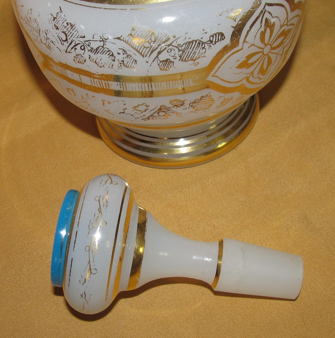 Superb White Crystal Opaline Carafe With Gold And Turquoise Trim 19th Century
