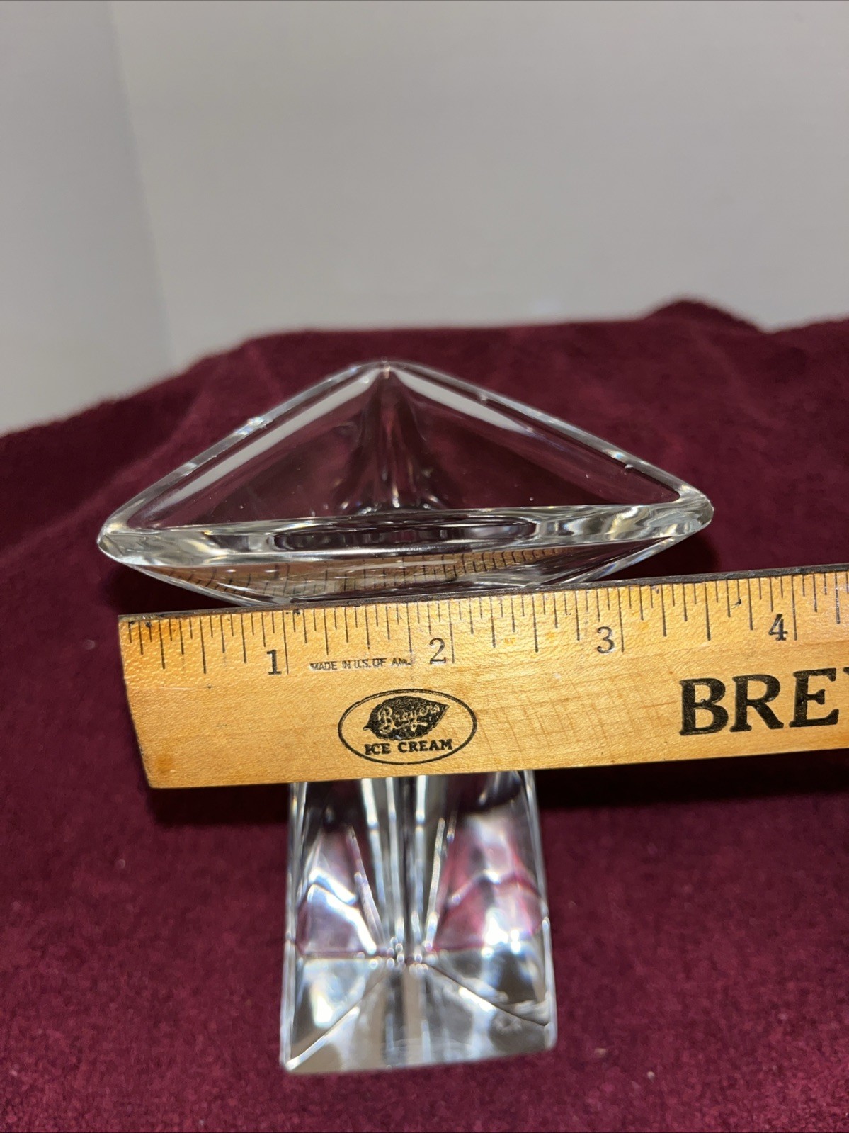 Signed Val St Lambert Tricorne Crystal Candlestick Holder 6” X 2.5”
