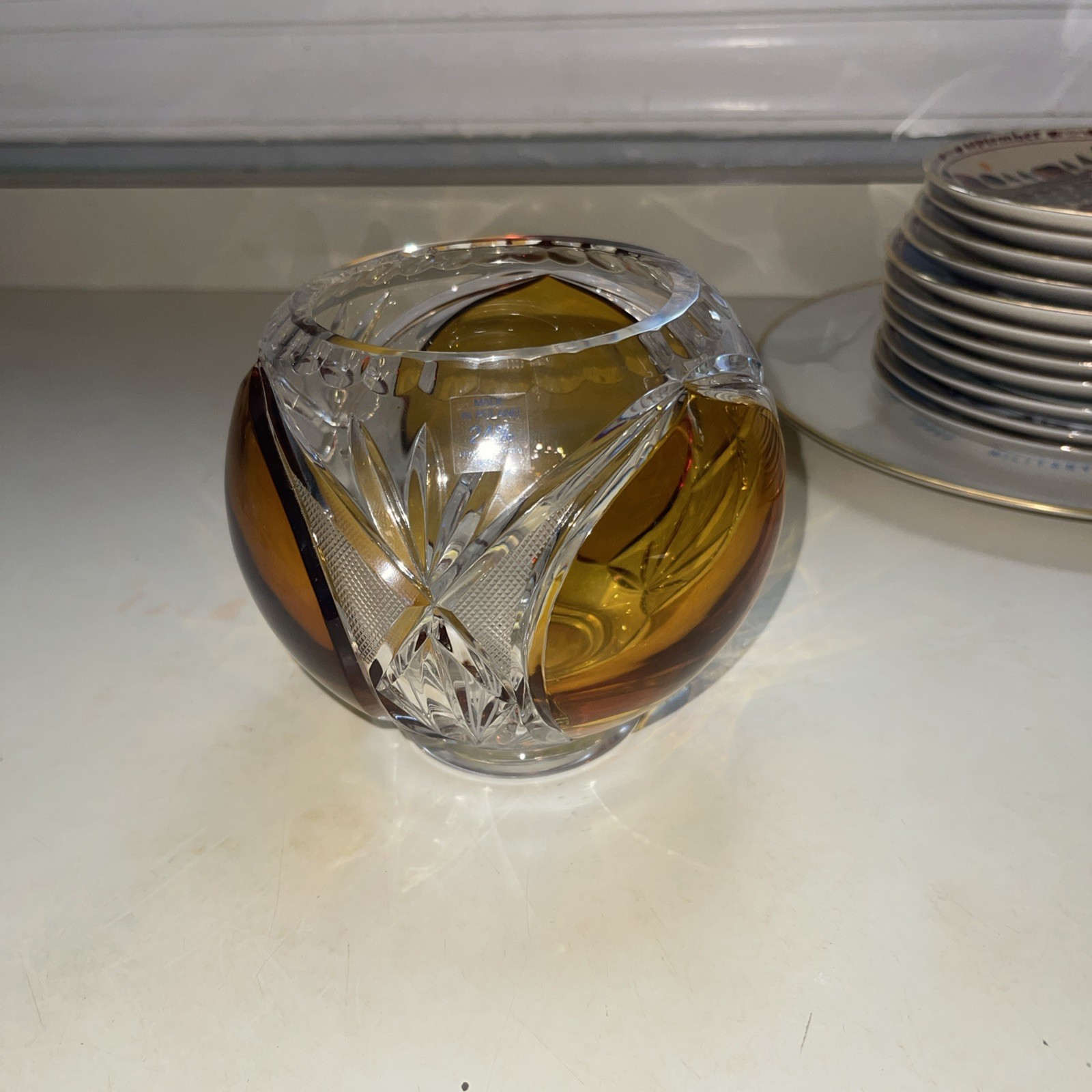 Bohemian Crystal Vase Hand Cut 24% Lead Glass, 4.5 Inch Tall