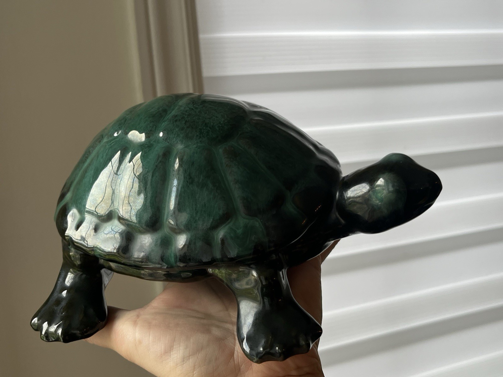Vintage Blue Mountain Pottery Large Turtle Green Drip Glaze