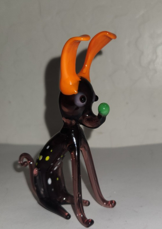 Murano Style Blown Glass Dog with Big Ears Figurine 3-1/2″