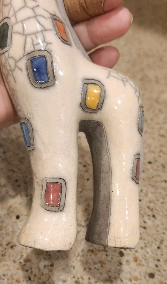 Vtg Fenix Raku Patchwork Giraffe Art Pottery Figurine Made South Africa Mosaic