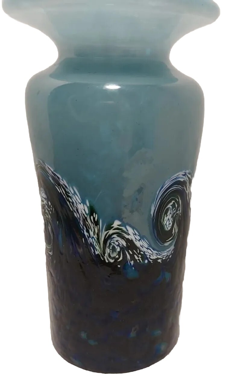 MAD Art Studios SURF Art Glass Vase Cobalt Blue Green Waves Ocean 2004 Signed .