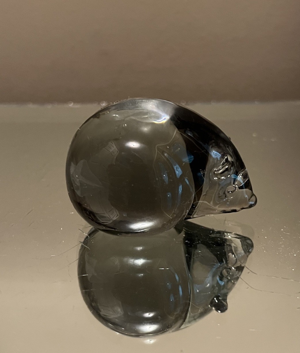 Smoke Gray Crystal Glass Mouse Paperweight Figurine 2 1/2”