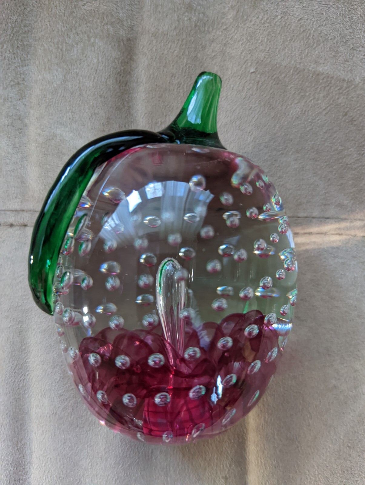 Vintage Prestige Art Glass Co Apple Fruit Glass Paperweight Controlled Bubbles