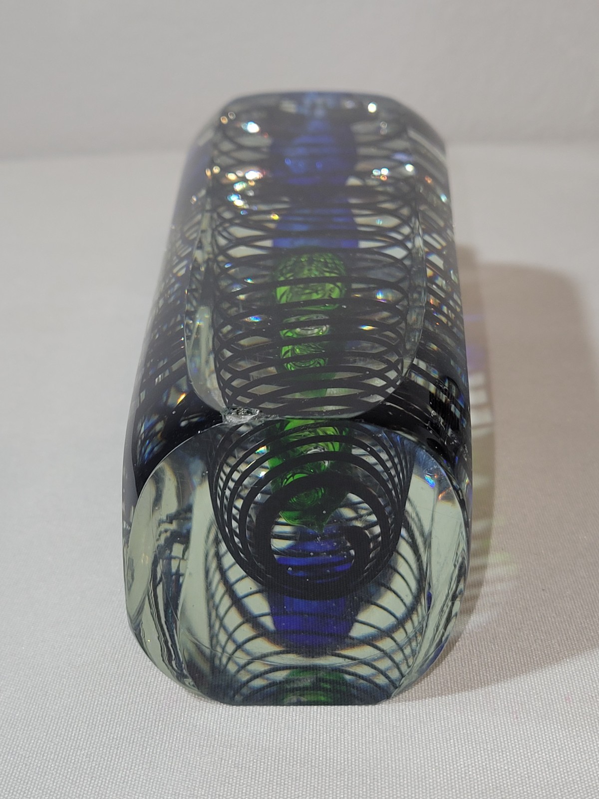 Unique Art Controlled Bubble Blue/Green Heavy Art Vase 9¾” Tall. Pre-Owned