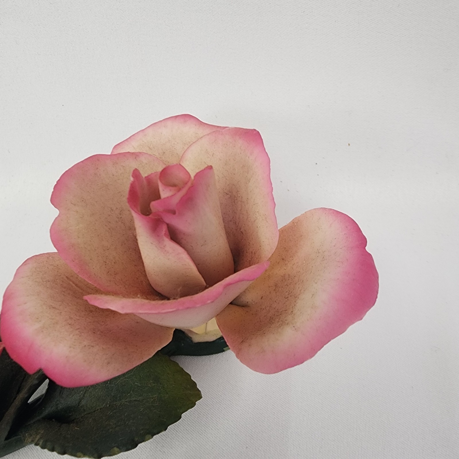 Vintage Napoleon Italian made ceramic pink and yellow long stem rose
