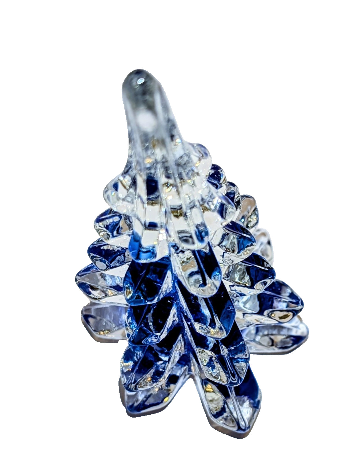 Vtg MidWest Cobalt Blue Art Glass Xmas Pine Tree Crystal Ribbon Sculpture x2 A+
