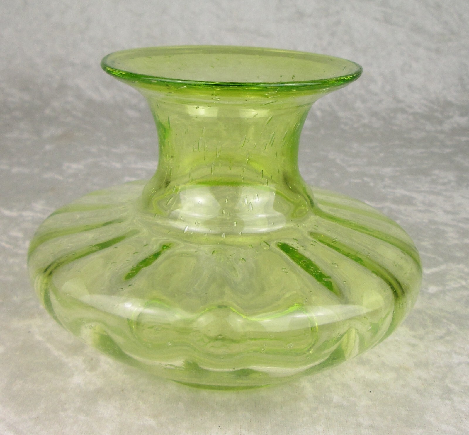Biot Bubble Glass Vase Bright Yellow Green Hand Blown 4-1/2 inches Tall 5-1/2D