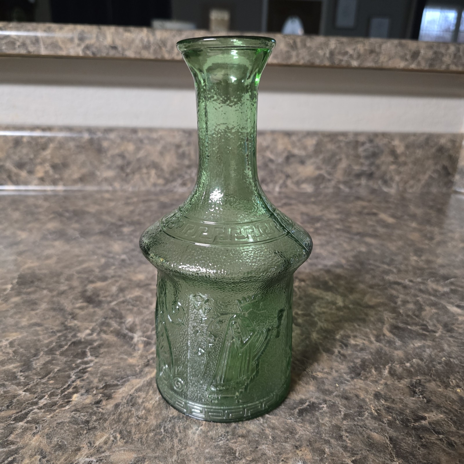 Unusual Moulded Glass Antique/vintage Vase Wine Decanter Greek Egyptian Biblical