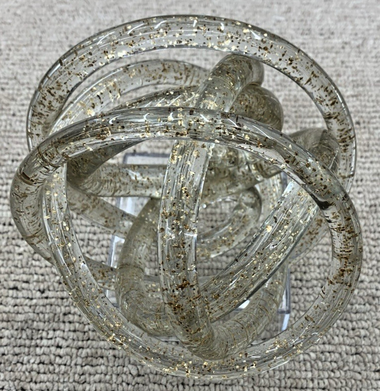 Twisted Infinity Rope Art Glass Sculpture Clear And Gold Speckles Knotted