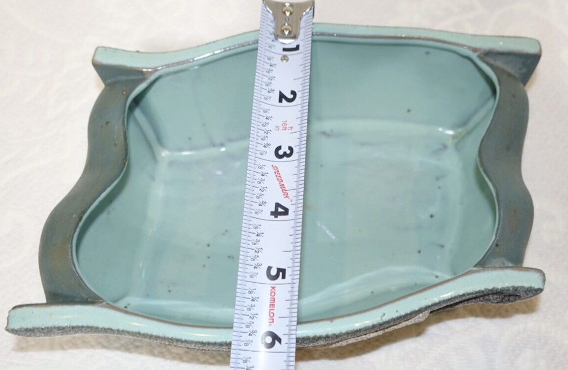 Vintage MCM Art Pottery Planter Wavy Textured Spongeware Teal Blue Aqua
