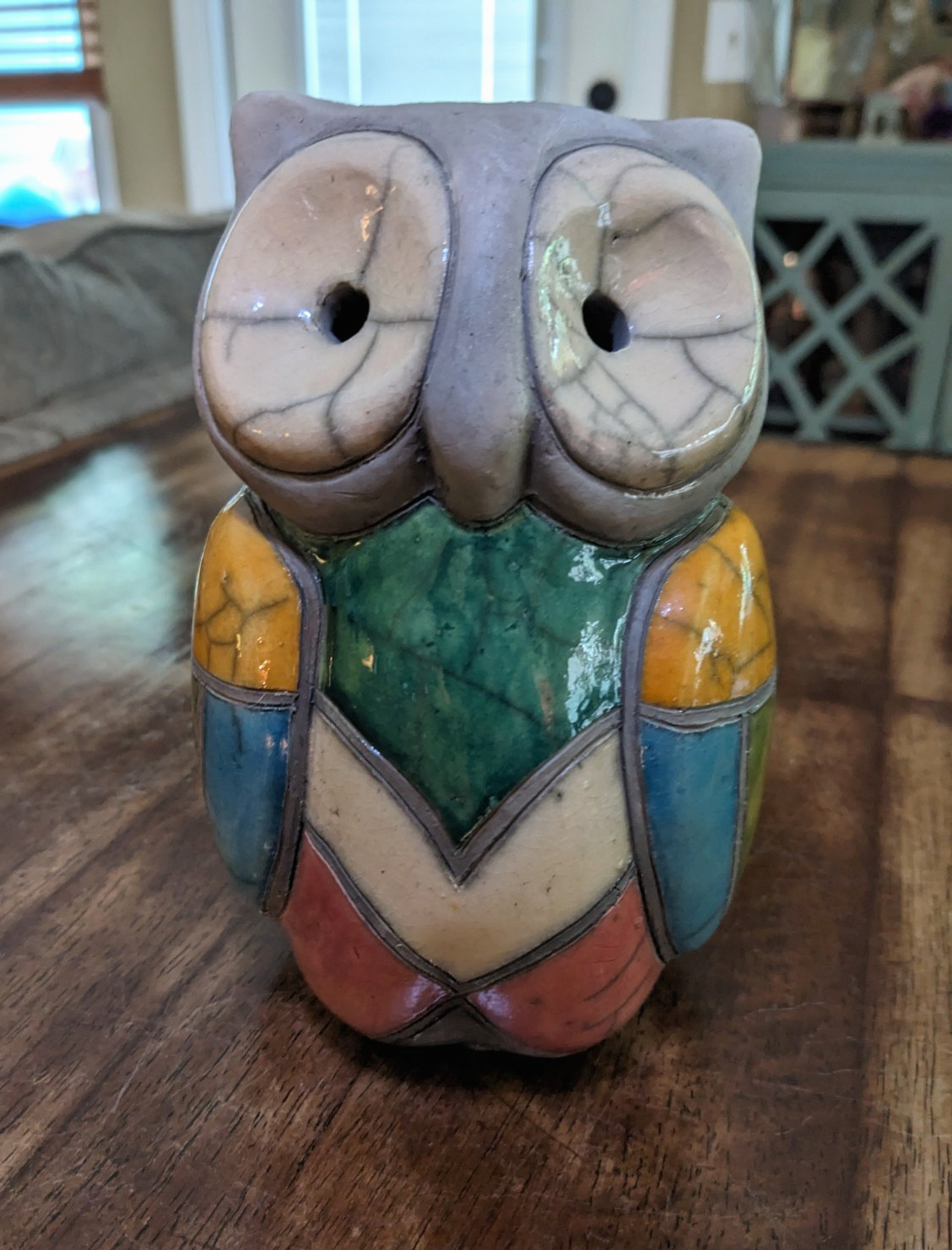 Vintage Pottery Owl Bird South Africa Figurine Raku Stoneware Sculpture Art 7″