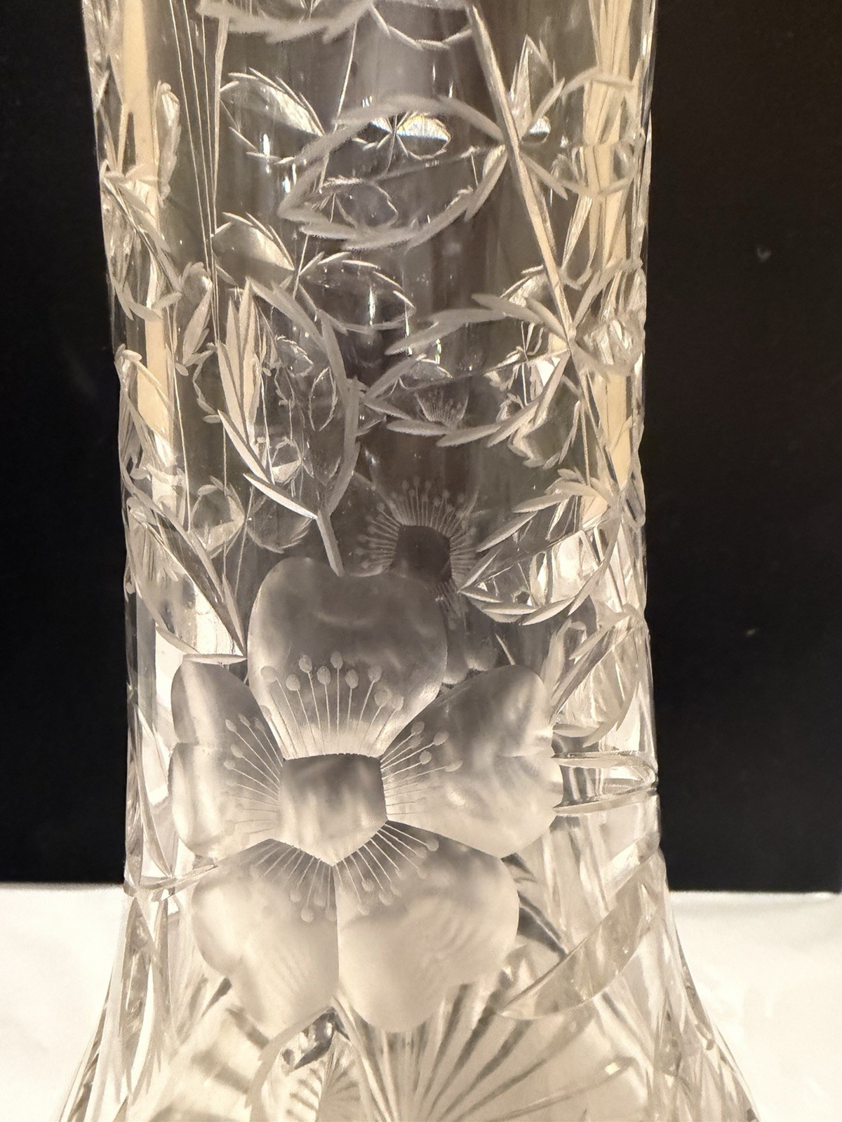 Antique early 1900s Amer Brilliant Period ABP Cut Glass Corset Vase 12” H Flower