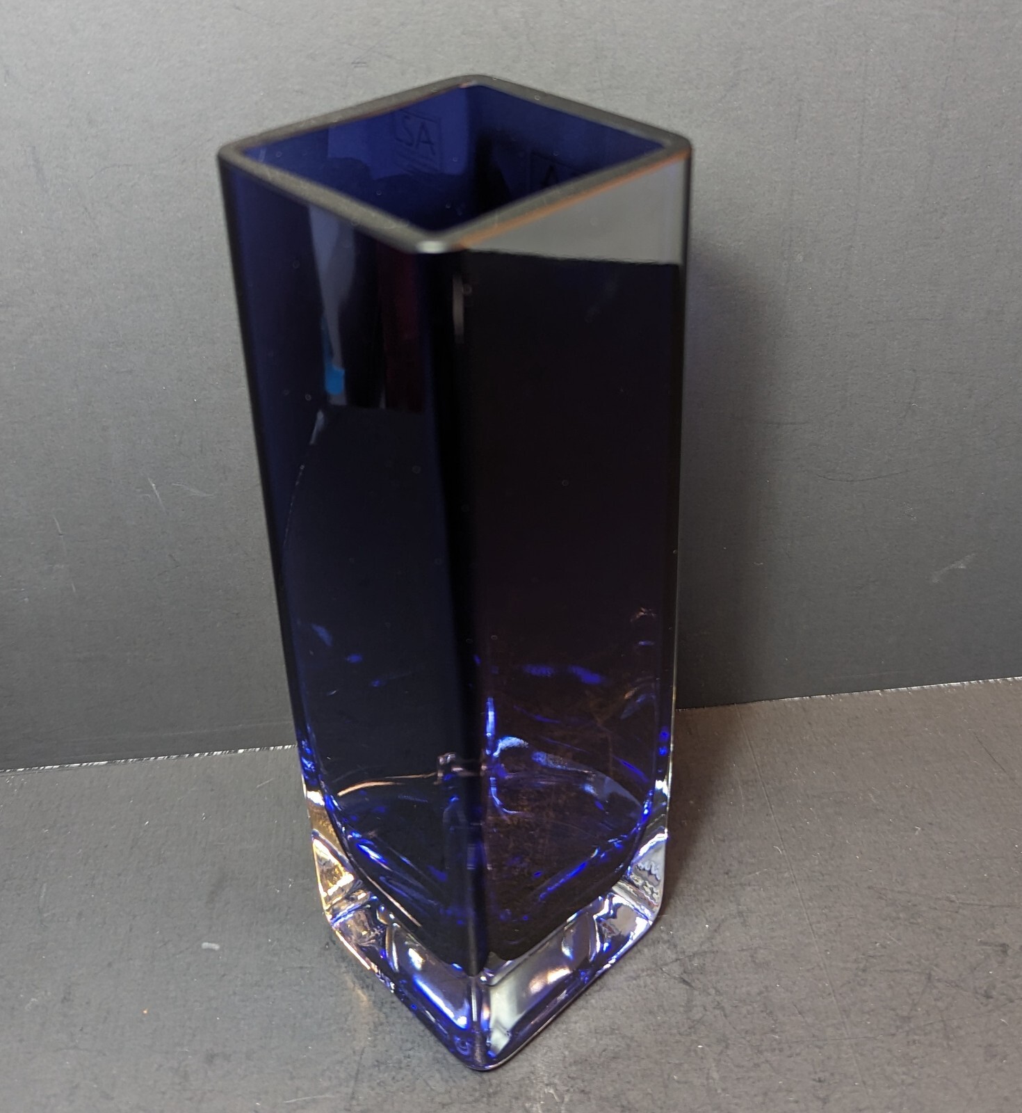 Cobalt Blue Clear Overlay Mouth Blown Glass Vase LSA International Poland 8″
