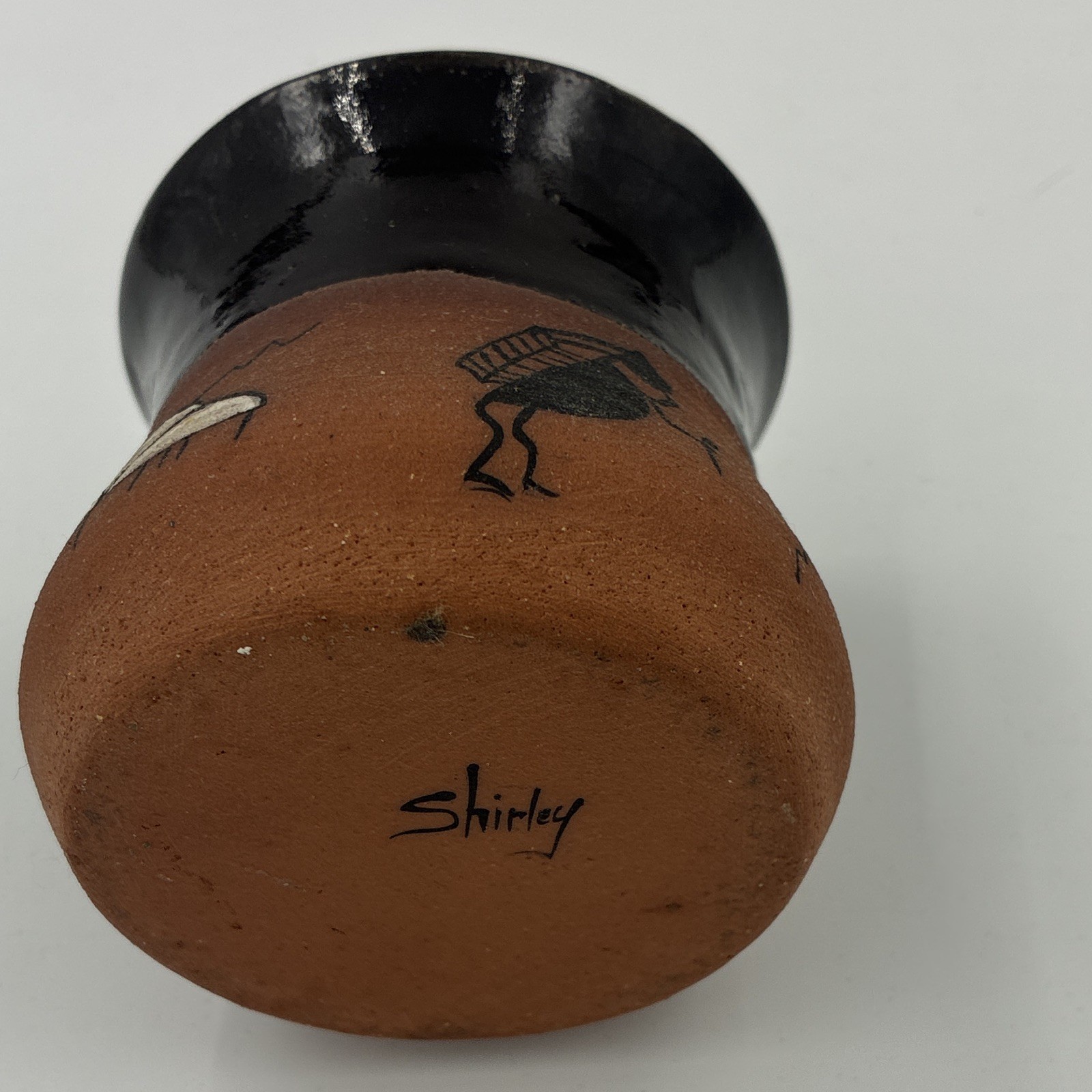 Pottery vase Brown & Black Lizard Pattern Glossy Finish Signed Shirley