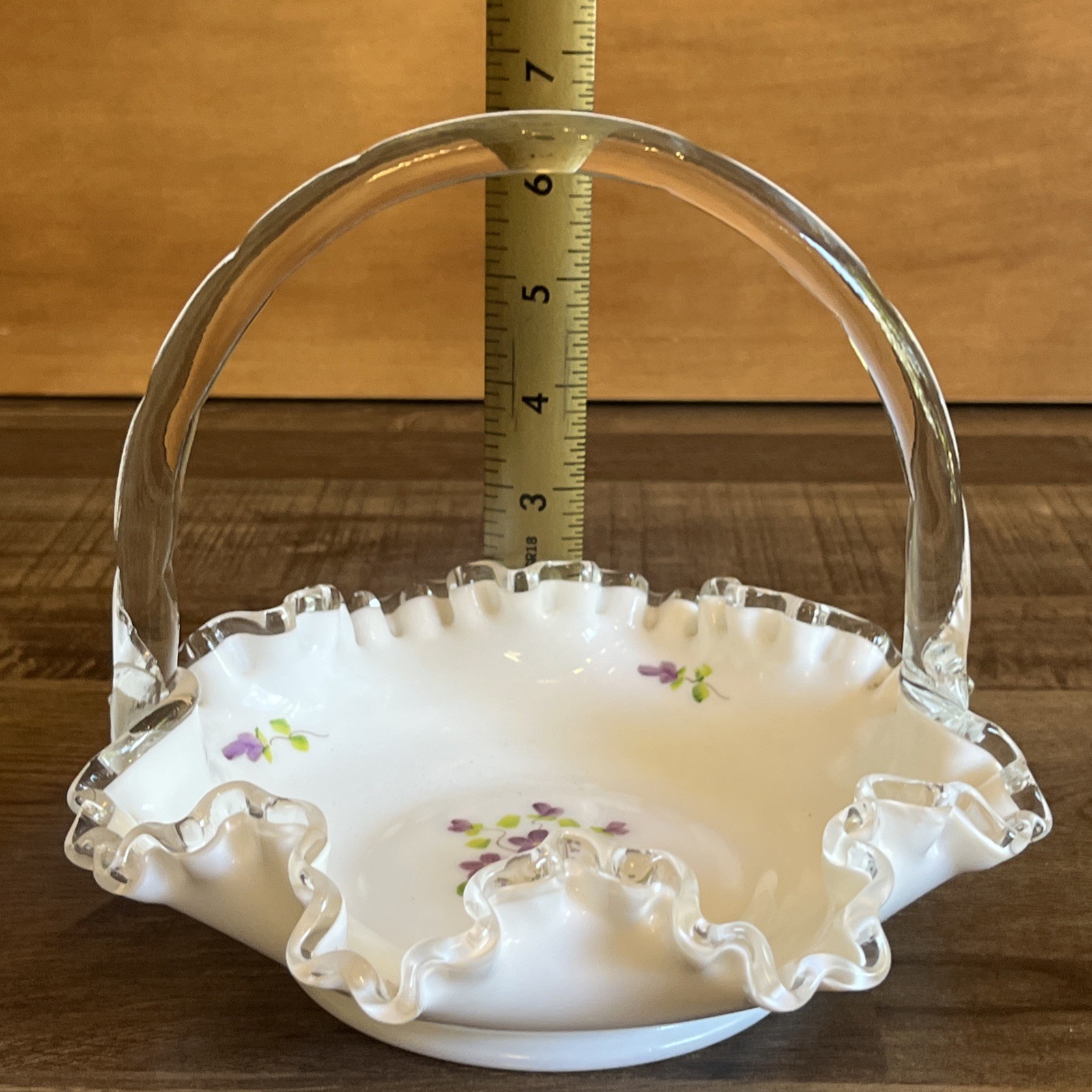 Vintage Fenton Glass Silver Crest Violets In The Snow Brides Basket M. Trembly