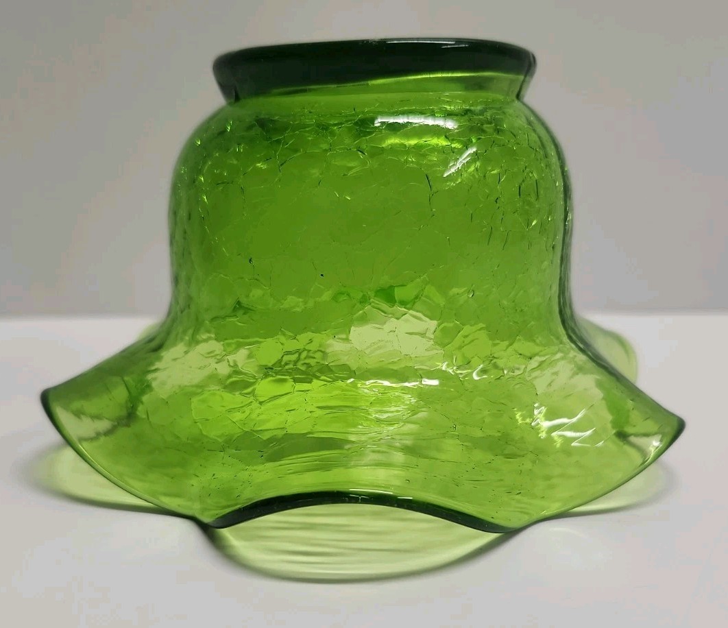 Uranium Crackle Glass Ruffle Bowl “Spring Green” Kanawha Glass Company Glows