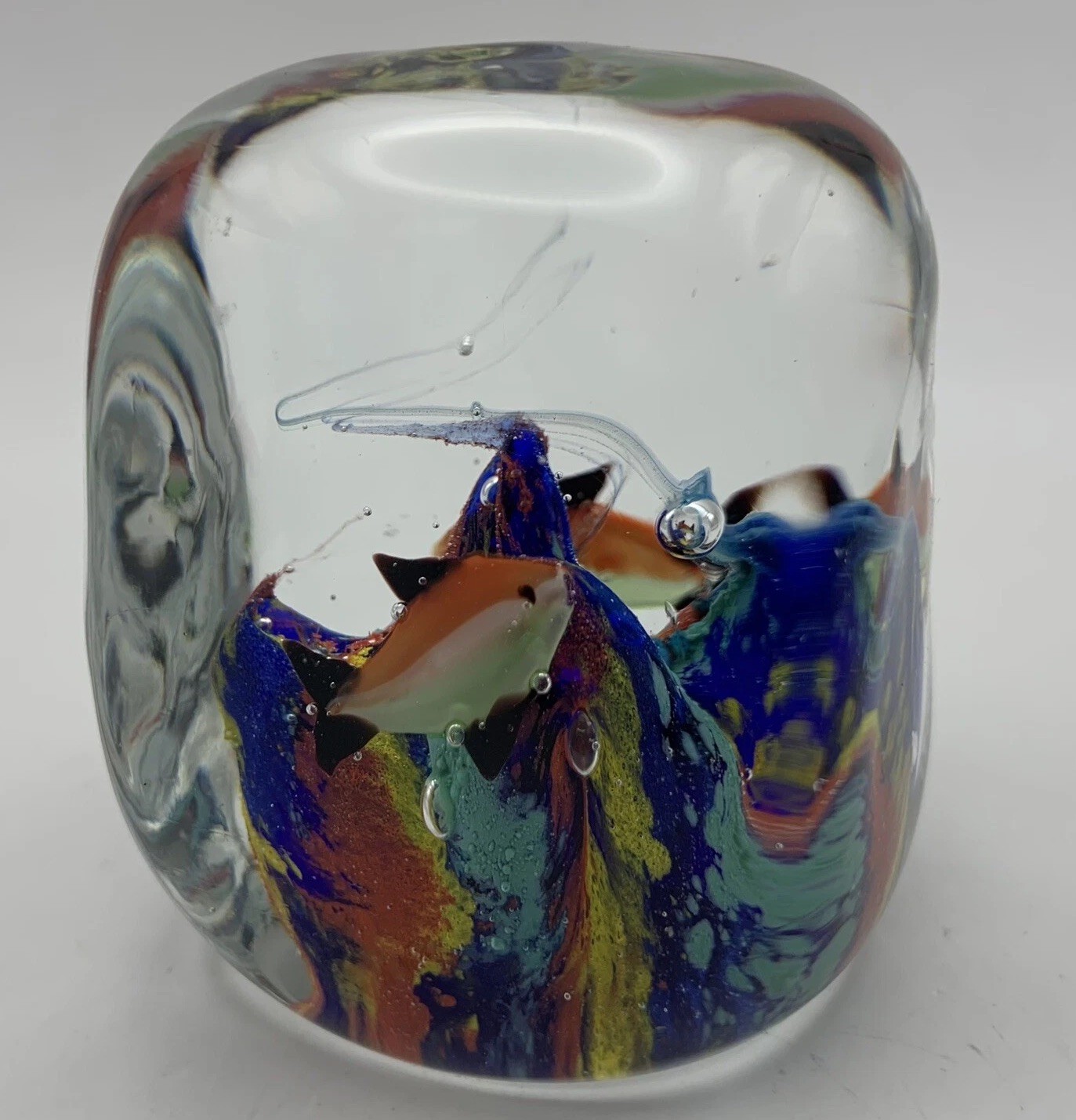 Art Glass Paperweight Aquarium Coral Reef 2.25” X 2” Sea Life Fish