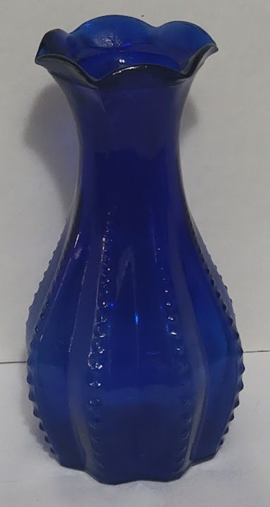 Vintage Indiana Glass Cobalt Blue Beaded Rib Vase Ruffle Rim Edge USA 7″x3.5″
