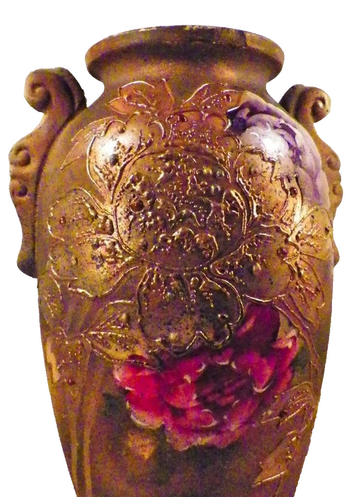 Morimura Art Pottery Vase Red Purple Flowers Gold Moriage Tall Handles Antique
