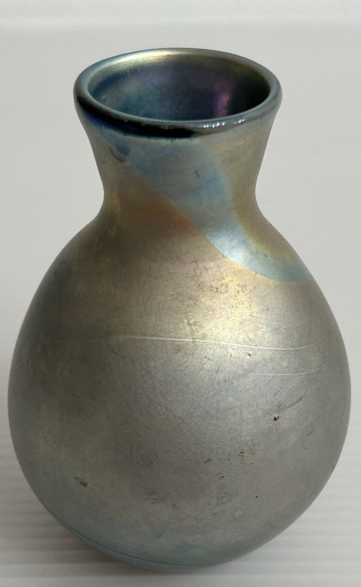 Lotton 1975 Small Blue Gold Iridescent Art Glass Vase signed *READ*