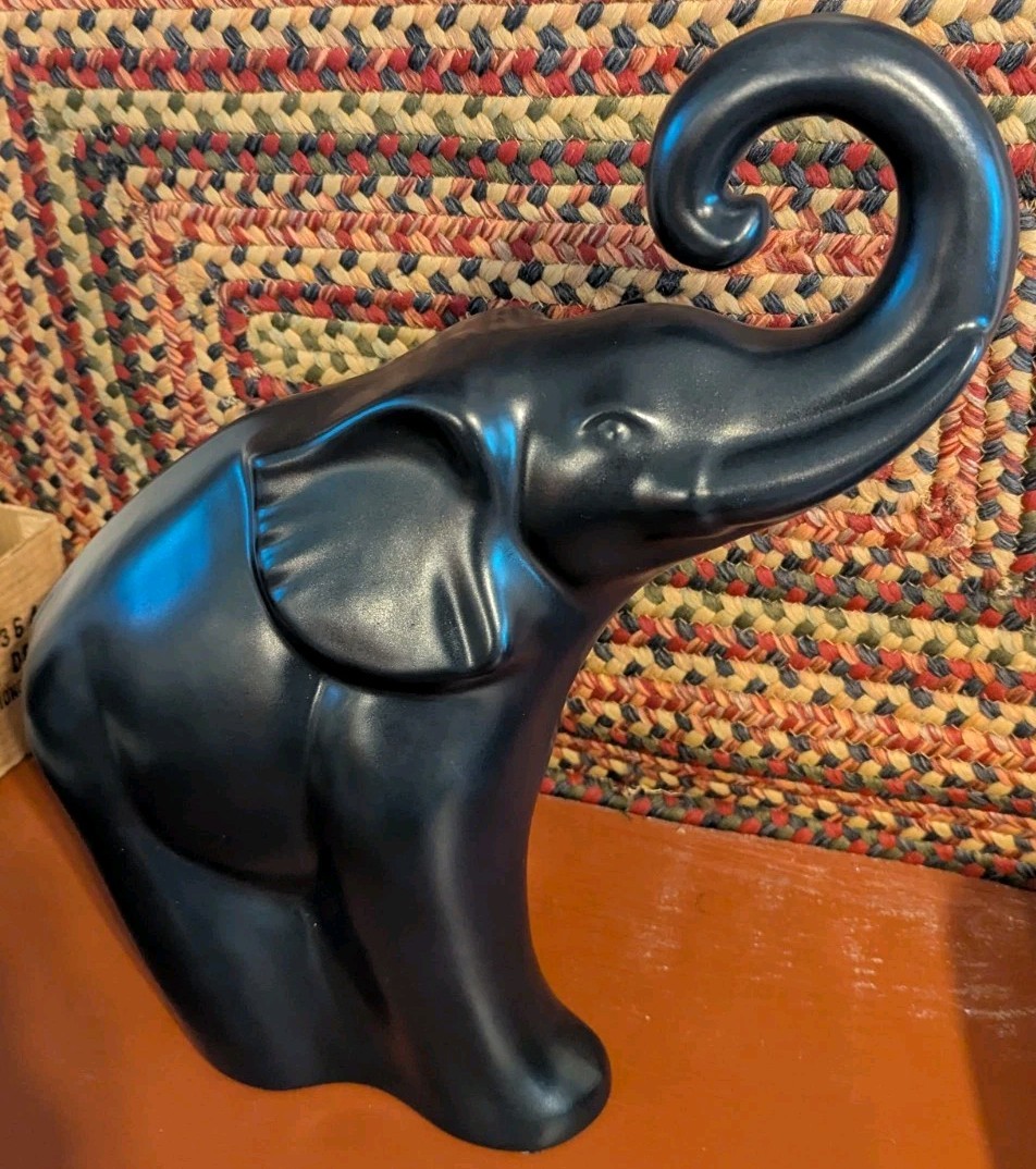 Vintage HAEGER USA Large Metallic Silver/Black Elephant 16” Trunk up Excellent!