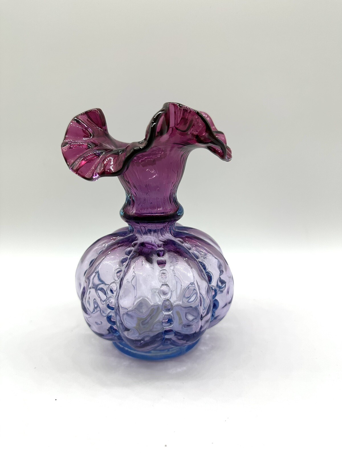 Fenton Art Glass, 5 1/2” Mulberry Crimped Vase Excellent Condition