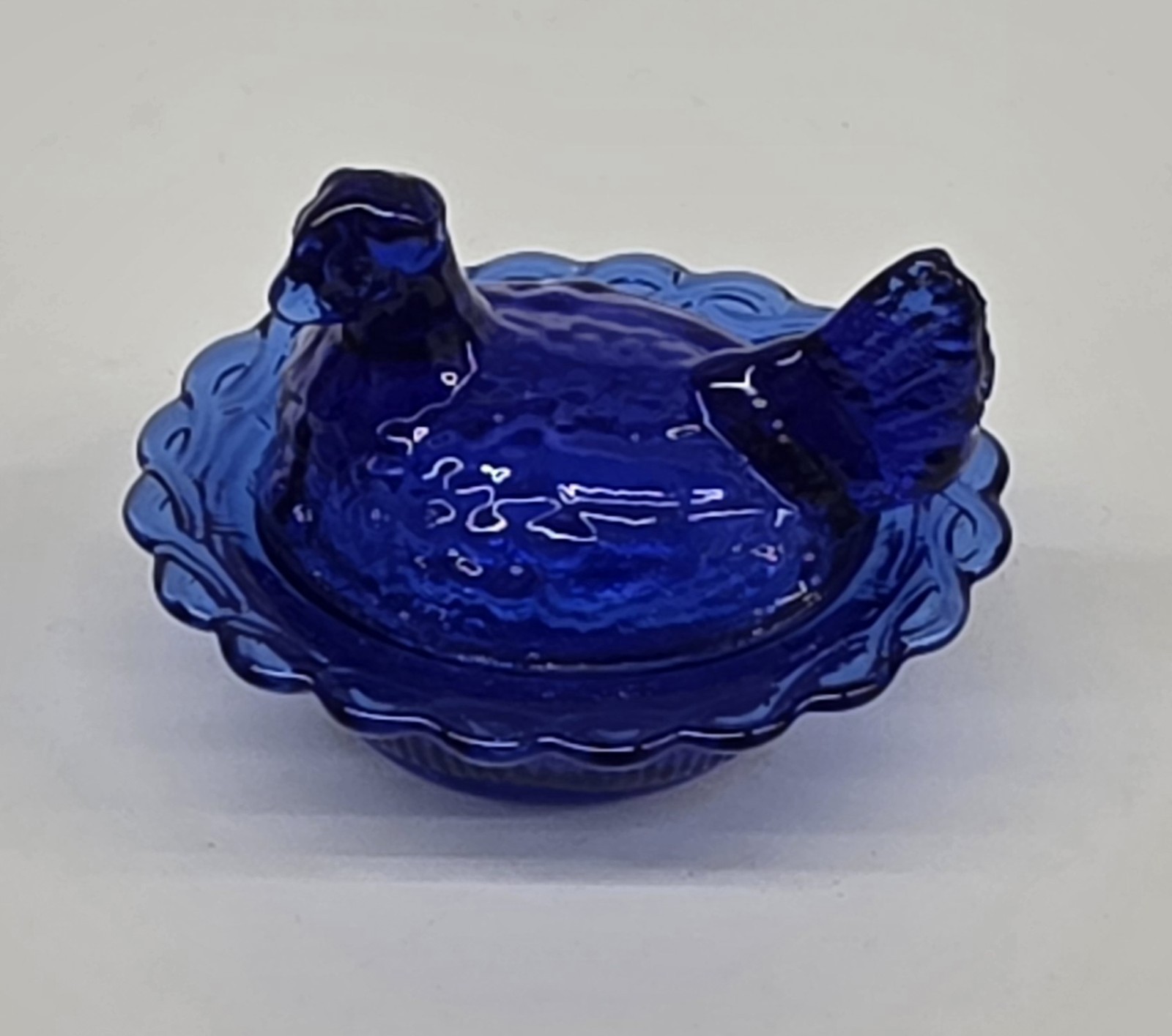 Mosser Miniature Mini Cobalt Blue Hen On Nest Chick Chicken Salt