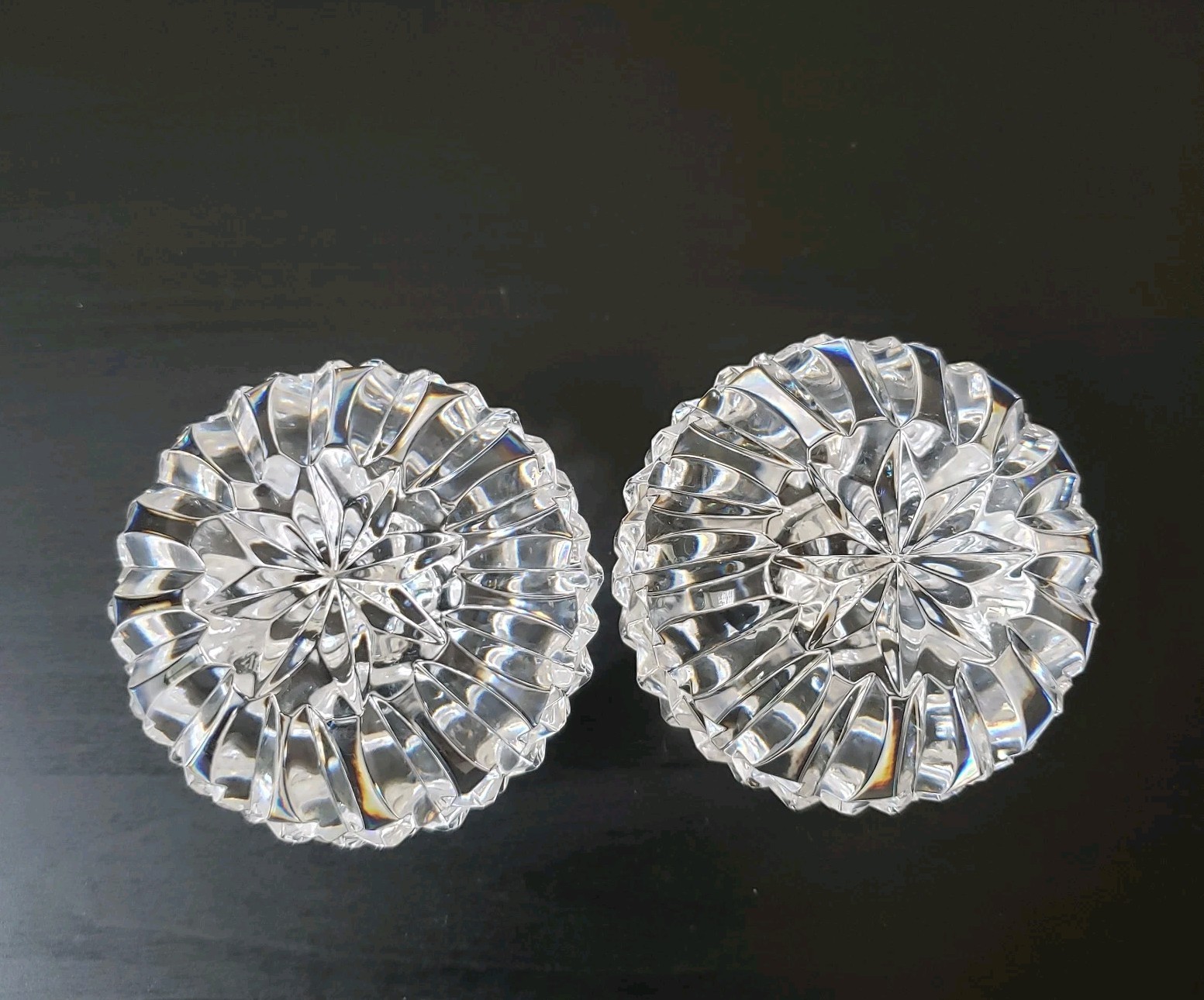Vintage Waterford Crystal Ball Sphere Candle Holders Pair Signed Ireland Cut
